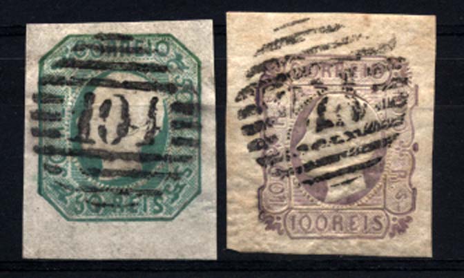 1137.jpg -     Lote:    1137            Portugal       Descrição:         1862/64 &mdash; D. Luís I. CE17/18, 50 e 100 reis, com margens largas. Valor de catálogo &euro; 289,00.        O       Valor Base:     &euro; 30,00     Valor Venda:     &euro; 30,00     