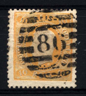 1153.jpg -     Lote:    1153            Portugal       Descrição:         1867/70 &mdash; D. Luís I. Fita curva, denteados. CE28, 10 reis amarelo. Obliterado com carimbo numérico da 2.ª reforma "86 &mdash; AROUCA". Valor de catálogo &euro; 184,00. MB.        O       Valor Base:     &euro; 24,00     Valor Venda:     &euro; 38,00     