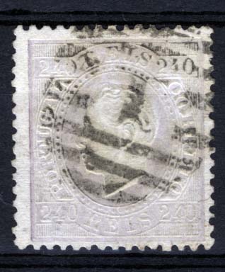 1173.jpg -     Lote:    1173            Portugal       Descrição:         1870/76 &mdash; D. Luís I. Fita direita. CE46, 240 reis lilás, papel costelado, denteado 12 &frac12;. Exemplar sem defeitos ou reparações obliterado com carimbo numérico da 2.ª reforma "1 &mdash; LISBOA". Certificado de expertização do INEXFIP. Valor de catálogo &euro; 4.150,00.        O       Valor Base:     &euro; 700,00     Valor Venda:     &euro; 900,00     