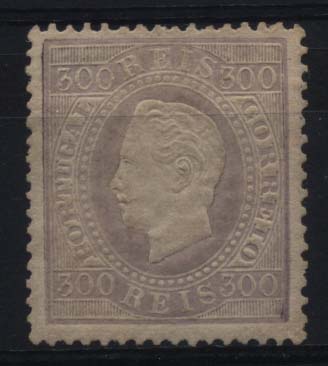 1175.jpg -     Lote:    1175            Portugal       Descrição:         1870/76 &mdash; D. Luís I, fita direita. CE47, 300 reis violeta, denteado 13 &frac12;, papel liso. Cabeça aberta. Valor de catálogo &euro; 414,00.        **       Valor Base:     &euro; 40,00     Valor Venda:     &euro; 40,00     