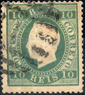 1176.jpg -     Lote:    1176            Portugal       Descrição:         1879/80 &mdash; D. Luís I. Fita direita. Novas cores. CE49, 10 reis verde azul, denteado 13 &frac12;. Valor de catálogo &euro; 540,00.        O       Valor Base:     &euro; 75,00     Valor Venda:     &euro; 75,00     