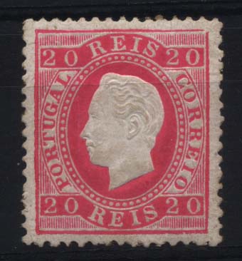 1196.jpg -     Lote:    1196            Portugal       Descrição:         1884 &mdash; D. Luís I, fita direita. Nova cor. CE66, 20 reis carmim, denteado 12 &frac12;, papel porcelana. Valor de catálogo &euro; 575,00.        **       Valor Base:     &euro; 80,00     Valor Venda:     Retirado     