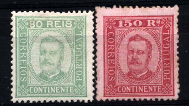 1217.jpg -     Lote:    1217            Portugal       Descrição:         1892/93 &mdash; D. Carlos I tipo Diogo Neto. CE76/77. Lote composto por dois selos em papel porcelana, denteado 12 &frac12;. Selo de 150 reis com ligeiros pontos de óxido no verso. Valor de catálogo &euro; 1.298,00.        **       Valor Base:     &euro; 75,00     Valor Venda:     Retirado     