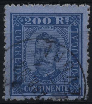 1219.jpg -     Lote:    1219            Portugal       Descrição:         1892/93 &mdash; D. Carlos I tipo Diogo Neto. CE78, 200 reis azul s/ azul, denteado 12 &frac12; (farpeado). Valor de catálogo &euro; 76,00.        O       Valor Base:     &euro; 10,00     Valor Venda:     &euro; 10,00     