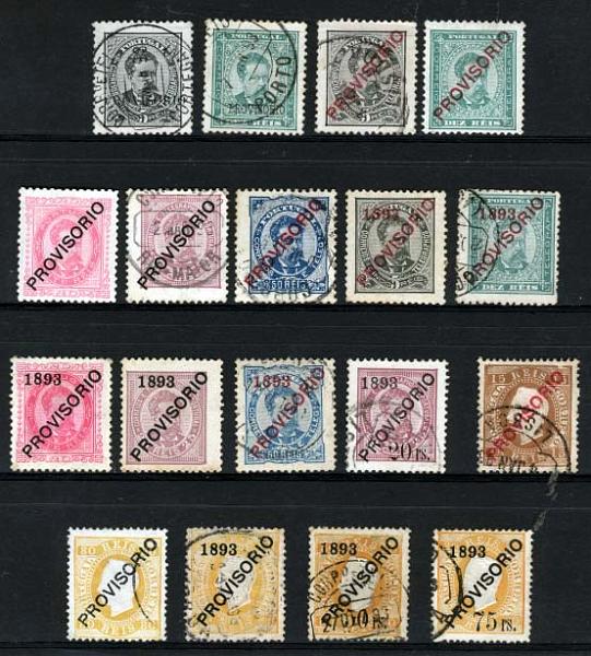 1223.jpg -     Lote:    1223            Portugal       Descrição:         1892/93 &mdash; D. Luís I. Sobrecargas "PROVISÓRIO". CE80/97 &mdash; Série completa usada. Valor de catálogo &euro; 1.486,00.        O       Valor Base:     &euro; 150,00     Valor Venda:     &euro; 150,00     