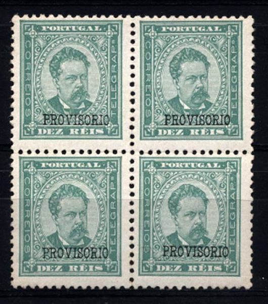 1224.jpg -     Lote:    1224            Portugal       Descrição:         1892/1893 &mdash; D. Luís I. Sobrecarga PROVISÓRIO. CE81, 10 reis verde, sobrecarga b, papel porcelana, denteado 11 &frac12;. Quadra com 3 pontos de óxido no verso. Valor de catálogo &euro; 233,60. MB.        ***       Valor Base:     &euro; 25,00     Valor Venda:     Retirado     