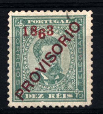 1230.jpg -     Lote:    1230            Portugal       Descrição:         1892/93 &mdash; D. Luís I. Sobrecargas "PROVISÓRIO". CE90, 10 reis verde. Sobrecarga d. Selo com erro "1863". Valor de catálogo &euro; 1.220,00.        ***       Valor Base:     &euro; 200,00     Valor Venda:     &euro; 220,00     