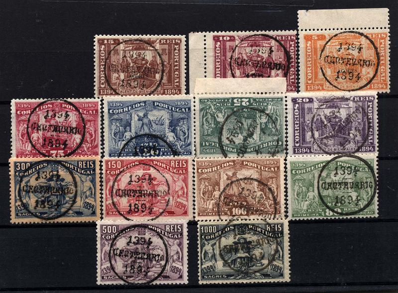 1234.jpg -     Lote:    1234            Portugal       Descrição:         1894 &mdash; 5.º Centenário do Nascimento do Infante D. Henrique. CE98/110. Série completa obliterada com o carimbo comemorativo. Valor de catálogo &euro; 568,00. MB.        O       Valor Base:     &euro; 75,00     Valor Venda:     Retirado     