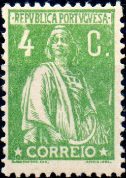 1255.jpg -     Lote:    1255            Portugal       Descrição:         1917/20 &mdash; Ceres. Novas taxas e cores. CE226, 4C verde, papel liso, denteado 12x11 &frac12;. Variedade de cliché "4 grosso". MB e MR. Valor de catálogo &euro; 546,00.        ***       Valor Base:     &euro; 140,00     Valor Venda:     &euro; 260,00     