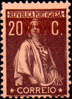 1257.jpg -     Lote:    1257            Portugal       Descrição:         1917/20 &mdash; Ceres. Novas taxas e cores. CE233, 20C castanho s/ salmão, papel porcelana colorido, denteado 12x11 &frac12;. MB e MR. Valor de catálogo &euro; 909,00.        **       Valor Base:     &euro; 225,00     Valor Venda:     &euro; 225,00     