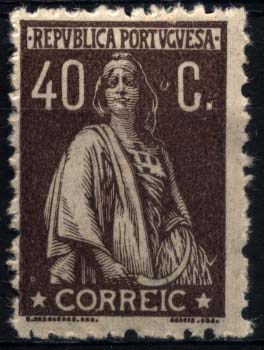 1261.jpg -     Lote:    1261            Portugal       Descrição:         1924/26 &mdash; Ceres. Novas taxas e cores. CE283, 40C chocolate. Selo com a variedade CORREIC. Valor de catálogo &euro; 177,00.        ***       Valor Base:     &euro; 25,00     Valor Venda:     &euro; 75,00     