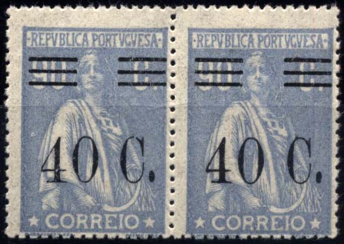 1285.jpg -     Lote:    1285            Portugal       Descrição:         1928/29 &mdash; Ceres com sobretaxa. CE475, 40 s/ 90 C azul claro, denteado 15x14. Par horizontal. Valor de catálogo &euro; 61,20.        ***       Valor Base:     &euro; 10,00     Valor Venda:     &euro; 16,00     