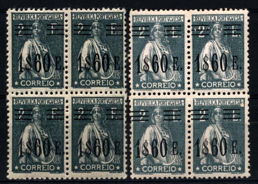 1289.jpg -     Lote:    1289            Portugal       Descrição:         1928/29 &mdash; Ceres, com sobretaxa. CE481(251)*** e 485(292)**, 1$60 s/ 2E. Lote de duas quadras. Valor de catálogo &euro; 739,60.        ***/**       Valor Base:     &euro; 90,00     Valor Venda:     &euro; 190,00     
