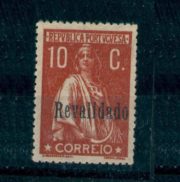 1290.jpg -     Lote:    1290            Portugal       Descrição:         1929 &mdash; Ceres, com sobrecarga "Revalidado". CE488, 10c tijolo, papel liso, denteado 15x14. Selo muito bem centrado, com denteado bem delineado e com goma original sem charneira. Exemplar de luxo. Valor de catálogo &euro; 779,00.        ***       Valor Base:     &euro; 160,00     Valor Venda:     &euro; 220,00     