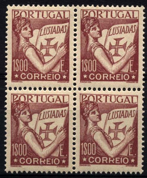 1292.jpg -     Lote:    1292            Portugal       Descrição:         1931 &mdash; Lusíadas. CE525, 1$00 lilás vermelho. Quadra sem charneira. Valor de catálogo &euro; 394,40.        ***       Valor Base:     &euro; 75,00     Valor Venda:     &euro; 75,00     
