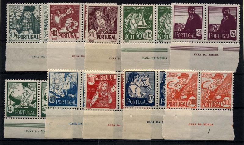 1312.jpg -     Lote:    1312            Portugal       Descrição:         1941 &mdash; Costumes Portugueses * 1.ª emissão. CE607/616. Série completa em pares horizontais, com inscrições marginais. Valor de catálogo &euro; 432,00.        ***       Valor Base:     &euro; 80,00     Valor Venda:     &euro; 80,00     