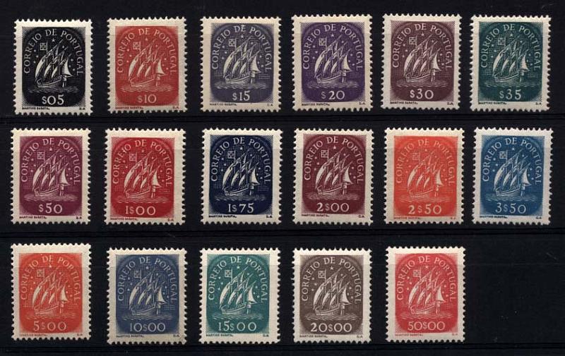 1313.jpg -     Lote:    1313            Portugal       Descrição:         1943 &mdash; Caravela. CE617/633. Série completa. Selo de 50$00 com leve sinal de charneira. Valor de catálogo +/- &euro; 1.100,00.        ***/**       Valor Base:     &euro; 100,00     Valor Venda:     &euro; 160,00     