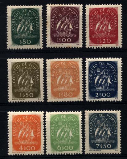 1329.jpg -     Lote:    1329            Portugal       Descrição:         1948/49 &mdash; Caravela. Novos valores e cores. CE696/704. Valor de catálogo &euro; 733,00.        ***       Valor Base:     &euro; 70,00     Valor Venda:     &euro; 100,00     