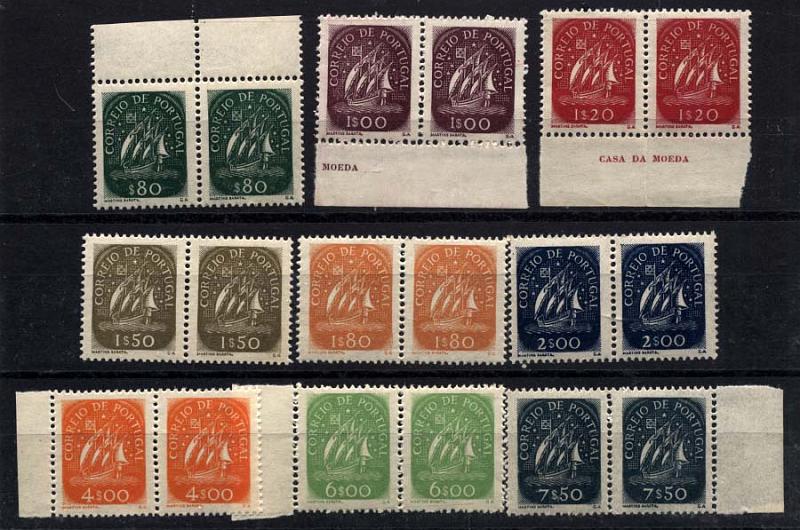 1330.jpg -     Lote:    1330            Portugal       Descrição:         1948/49 &mdash; Caravela. CE696/704. Série completa em pares, bordos de folha. Valor de catálogo &euro; 1.466,00.        ***       Valor Base:     &euro; 300,00     Valor Venda:     Retirado     