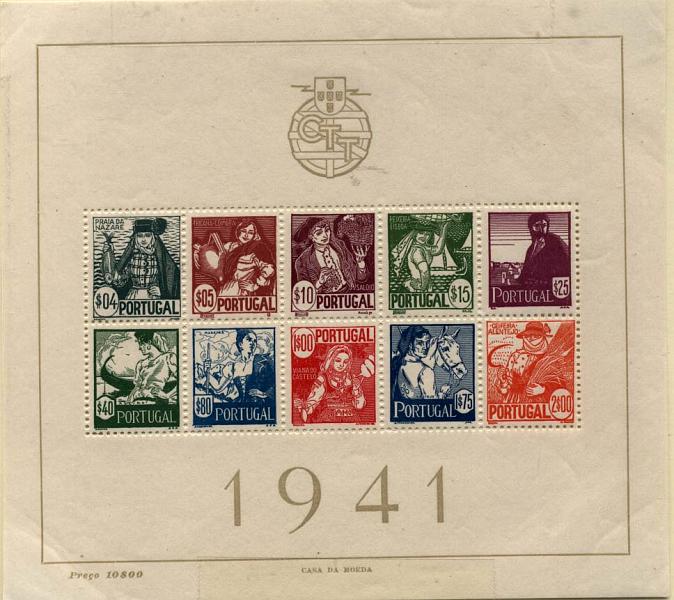 1393.jpg -     Lote:    1393            Portugal       Descrição:         1941 &mdash; Costumes Portugueses * 1.ª emissão. CE BLC4. Valor de catálogo &euro; 403,00.        BLC***       Valor Base:     &euro; 60,00     Valor Venda:     &euro; 60,00     