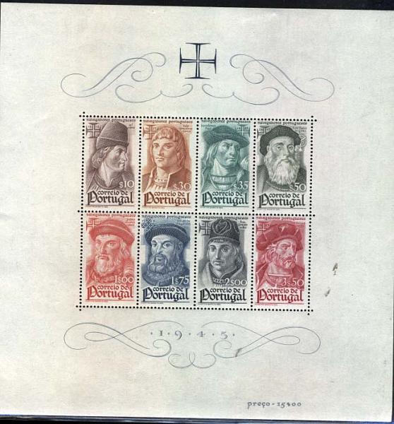1398.jpg -     Lote:    1398            Portugal       Descrição:         1945 &mdash; Navegadores Portugueses. CE BLC7. Valor de catálogo &euro; 92,70        BLC***       Valor Base:     &euro; 18,00     Valor Venda:     &euro; 42,00     