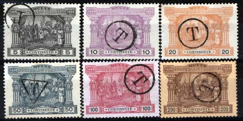 1420.jpg -     Lote:    1420            Portugal       Descrição:         1898 &mdash; Porteado. 4.º Centenário do Descobrimento do Caminho Marítimo para a Índia. CE1/6. Série completa. Valor de catálogo &euro; 201.00.        O       Valor Base:     &euro; 25,00     Valor Venda:     &euro; 26,00     