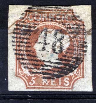 1428.jpg -     Lote:    1428            Açores       Descrição:         Precursores. 1853 &mdash; D. Maria II. CE1, 5 reis castanho amarelo, tipo II, com duas margens normais e duas curtas. Valor de catálogo &euro; 1.980,00.        O       Valor Base:     &euro; 150,00     Valor Venda:     &euro; 260,00     