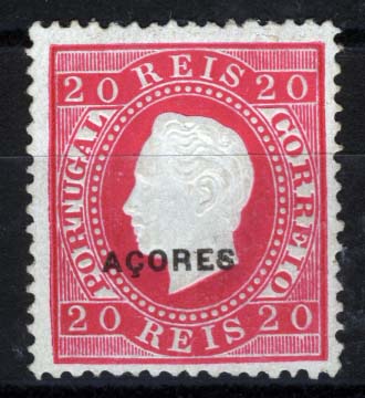 1437.jpg -     Lote:    1437            Açores       Descrição:         1885 &mdash; D. Luís I. Fita direita. Nova cor e valor. CE58, 20 reis carmim, papel porcelana, denteado 13 &frac12;, valor de catálogo &euro; 183,00.        **       Valor Base:     &euro; 28,00     Valor Venda:     &euro; 60,00     