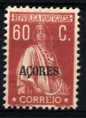 1451.jpg -     Lote:    1451            Açores       Descrição:         1930/31 &mdash; Ceres. Gravura retocada. Selos de Portugal com sobrecarga "AÇORES". Selo clandestino de 60C na cor vermelha, denteado 12 x11 &frac12;. O selo Ceres dos Açores de 60C CE185 foi emitido na cor azul escuro e não nesta cor.        *       Valor Base:     &euro; 20,00     Valor Venda:     &euro; 22,00     