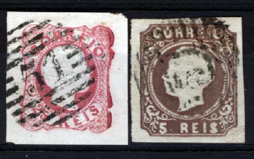 1468.jpg -     Lote:    1468            Madeira       Descrição:         Precursores. 1856/67 &mdash; D. Pedro V, cabelos anelados + D. Luís I. Lote de 2 selos: 25 reis carmim CE13, 5 reis castanho CE14, obliterados com carimbo numérico da 1.ª reforma 51 &mdash; FUNCHAL. Valor de catálogo &euro; 266,00.        O       Valor Base:     &euro; 40,00     Valor Venda:     Retirado     