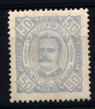 1496.jpg -     Lote:    1496            Angola       Descrição:         1893/94 &mdash; D. Carlos I tipo Diogo Neto. CE30, 50 reis azul claro, papel pontinhado, denteado 13 &frac12;. Valor de catálogo &euro; 33,00.        **       Valor Base:     &euro; 6,00     Valor Venda:     &euro; 34,00     