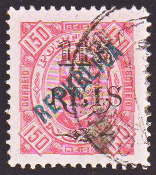 1505.jpg -     Lote:    1505            Angola       Descrição:         1914 &mdash; D. Carlos I tipo Diogo Neto, emissão de 1902, com sobrecarga REPUBLICA tipografada localmente. CE172, 115 s/ 150 reis carmim s/ rosa, denteado 11 &frac12;. Valor de catálogo &euro; 212,00.        O       Valor Base:     &euro; 50,00     Valor Venda:     &euro; 75,00     