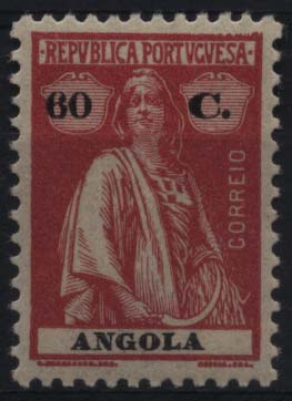 1507.jpg -     Lote:    1507            Angola       Descrição:         1925/26 &mdash; Ceres. CE217, 60C carmim, papel liso, denteado 12 x 11 &frac12;. Valor de catálogo &euro; 85,60.        **       Valor Base:     &euro; 18,00     Valor Venda:     Retirado     