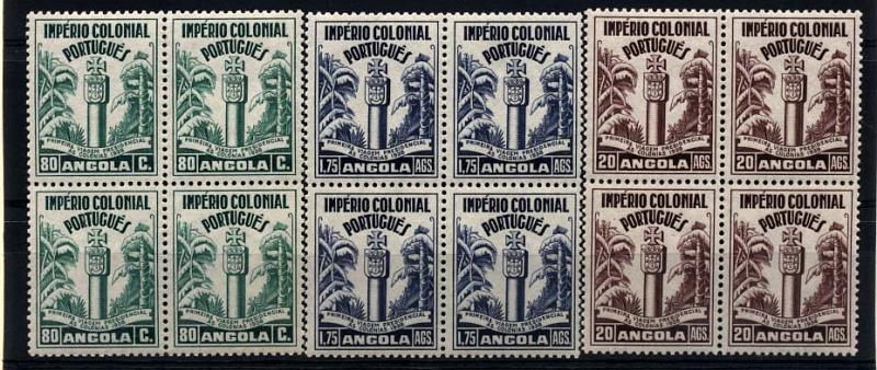 1512.jpg -     Lote:    1512            Angola       Descrição:         1938 &mdash; Primeira Viagem Presidencial às Colónias. CE276/278. Série completa em quadras. Valor de catálogo &euro; 564,00.        ***       Valor Base:     &euro; 100,00     Valor Venda:     &euro; 110,00     