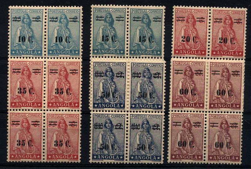 1513.jpg -     Lote:    1513            Angola       Descrição:         1942 &mdash; Ceres, com sobretaxa. CE278/284. Série completa em quadras. Valor de catálogo &euro; 87,20.        ***       Valor Base:     &euro; 16,00     Valor Venda:     &euro; 48,00     