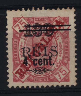 1523.jpg -     Lote:    1523            Angola       Descrição:         1919 &mdash; Não emitidos. D. Carlos I tipo Diogo Neto com sobretaxa de 1902 + sobrecarga REPUBLICA da Casa da Moeda + nova sobretaxa. Selo de 4 cent s/ 130 reis s/ 75 reis carmim. Não emitido.        *       Valor Base:     &euro; 25,00     Valor Venda:     &euro; 32,00     
