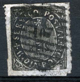 1558.jpg -     Lote:    1558            Índia       Descrição:         1877 &mdash; Nativos. Tipo III. CE37, 10 reis preto, papel azulado fino, obliterado com carimbo de barras numérico, batido a preto "5" &mdash; Margão. Duas ligeiras transparências. Valor de catálogo &euro; 43,00.        O       Valor Base:     &euro; 10,00     Valor Venda:     Retirado     