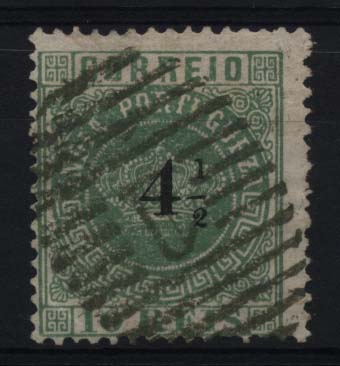 1562.jpg -     Lote:    1562            Índia       Descrição:         1881/83 &mdash; Tipo Coroa. Com sobretaxa. CE72(57), 10 reis verde amarelo, denteado 12 &frac12;. Ligeiríssimo adelgaçamento. Valor de catálogo &euro; 305,00.        O       Valor Base:     &euro; 40,00     Valor Venda:     &euro; 150,00     