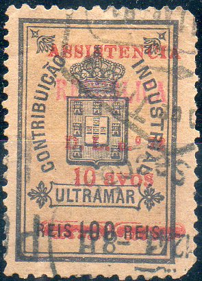 1630.jpg -     Lote:    1630            Macau       Descrição:         1936 &mdash; Imposto Postal. Assistência. Estampilha fiscal com sobrecarga e sobretaxa. 10 s/ 100 reis. Não catalogado mas obliterado com carimbo hexagonal de Díli.        O       Valor Base:     &euro; 5,00     Valor Venda:     &euro; 12,00     