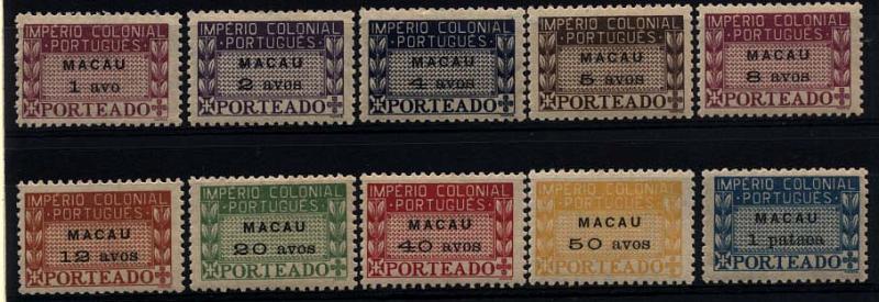 1649.jpg -     Lote:    1649            Macau       Descrição:         1947 &mdash; Porteado. Império Colonial Português. CE POR34/43. Série completa. Valor de catálogo &euro; 73,60.        **       Valor Base:     &euro; 20,00     Valor Venda:     &euro; 55,00     