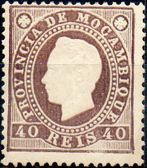 1654.jpg -     Lote:    1654            Moçambique       Descrição:         1886 &mdash; D. Luís I. Fita direita. CE19, 40 reis castanho, papel pontinhado, denteado 13 &frac12;. Valor de catálogo &euro; 18,90.        **       Valor Base:     &euro; 5,00     Valor Venda:     &euro; 38,00     