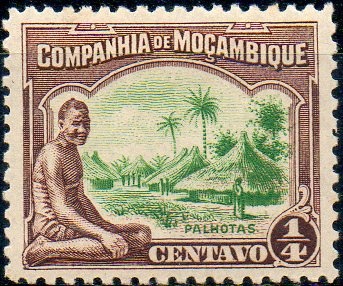 1680.jpg -     Lote:    1680            Companhia de Moçambique       Descrição:         1918 &mdash; Motivos locais. CE117, &frac12; c castanho e verde, denteado 12 &frac12;. Valor de catálogo &euro; 10,00. Raro.        **       Valor Base:     &euro; 10,00     Valor Venda:     &euro; 18,00     