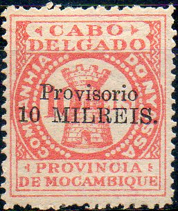 1686.jpg -     Lote:    1686            Companhia do Niassa       Descrição:         Cabo Delgado, com sobretaxa e sobrecarga PROVISÓRIO. Não emitidos e não catalogados. Selo de 10 mil reis s/ 10 reis laranja.        ***       Valor Base:     &euro; 5,00     Valor Venda:     &euro; 28,00     