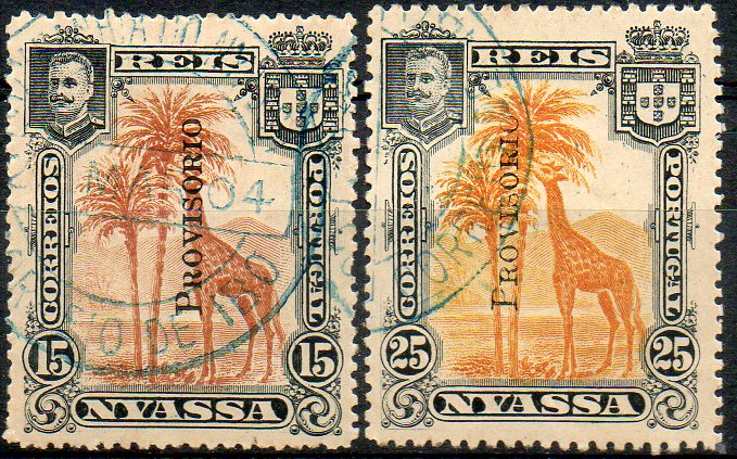 1689.jpg -     Lote:    1689            Companhia do Niassa       Descrição:         1903 &mdash; D. Carlos I. Selos de 1901 com sobrecarga Provisório, tipografada a preto localmente. CE 48/49. Série completa usada. Valor de catálogo &euro; 380,00.        O       Valor Base:     &euro; 70,00     Valor Venda:     &euro; 95,00     