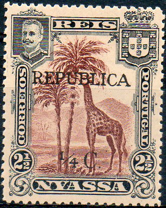 1691.jpg -     Lote:    1691            Companhia do Niassa       Descrição:         1918 &mdash; D. Carlos I, com sobretaxa e sobrecarga REPUBLICA. CE64, &frac14; c s/ 2 &frac12; violeta. Valor de catálogo &euro; 266,00.        **       Valor Base:     &euro; 75,00     Valor Venda:     &euro; 110,00     