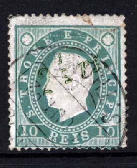 1697.jpg -     Lote:    1697            S. Tomé e Príncipe       Descrição:         1892 &mdash; D. Luís I. Fita direita. Com sobrecarga. CE28, 2 &frac12; s/ 10 reis verde. Sobrecarga tipo I. Sobrecarga a verde. Valor de catálogo &euro; 101,00.        O       Valor Base:     &euro; 25,00     Valor Venda:     &euro; 80,00     