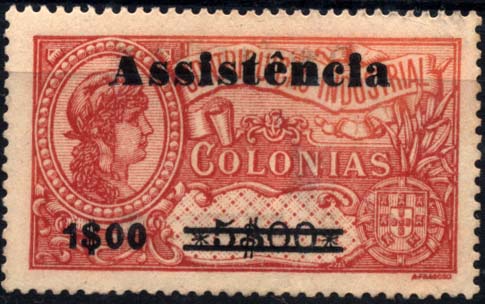 1708.jpg -     Lote:    1708            S. Tomé e Príncipe       Descrição:         1946 &mdash; Assistência. Selos fiscais de África, com sobretaxa. CE IP7, 1$00 s/ 5$00 carmim, tipo II. Selo com ligeiro adelgaçamento. Valor de catálogo &euro; 30,30.        *       Valor Base:     &euro; 6,00     Valor Venda:     Retirado     
