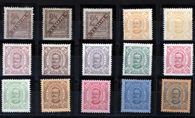 1712.jpg -     Lote:    1712            Timor       Descrição:         1893/94 &mdash; D. Carlos I tipo Diogo Neto. Emitidos sem goma. CE25/37. Série completa (incluindo os 3 denteado de CE25). Valor de catálogo &euro; 142,30.        *       Valor Base:     &euro; 30,00     Valor Venda:     &euro; 55,00     
