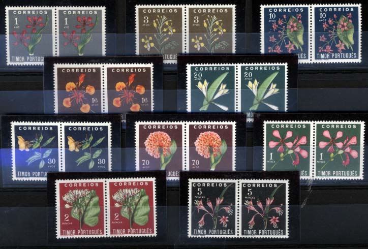 1740.jpg -     Lote:    1740            Timor       Descrição:         1950 &mdash; Flores Tropicais. CE275/284. Série completa em pares. Valor de catálogo &euro; 276,30.        ***       Valor Base:     &euro; 60,00     Valor Venda:     Retirado     