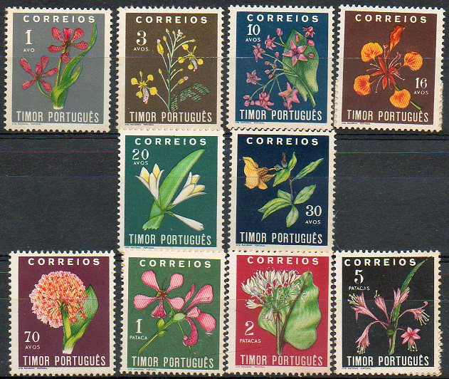 1741.jpg -     Lote:    1741            Timor       Descrição:         1950 &mdash; Flores tropicais. CE275/84. Série completa. Alguns selos com ligeiros pontos de óxido. Lote a ver. Valor de catálogo &euro; 92,10.        ***       Valor Base:     &euro; 10,00     Valor Venda:     Retirado     